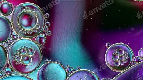 Preview: Abstract Colorful Food Oil Drops Bubbles and spheres Flowing on Water Surface