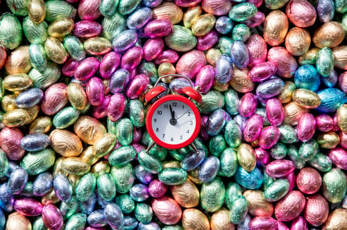 Preview: olor Chocolate Easter eggs and alarm clock on it