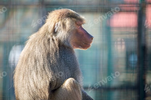 Preview: Baboon monkeys in a zoo on sunny day.