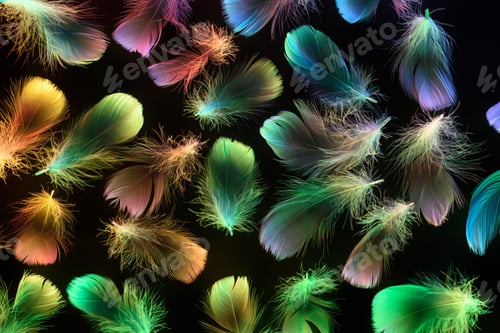 Preview: seamless background of neon multicolored soft feathers isolated on black