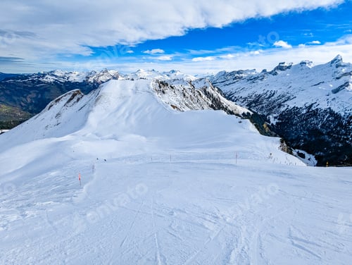 Preview: Snow covered mountains and ski slopes, ski area Stoos
