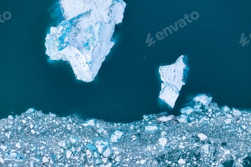 Preview: Iceland. An aerial view of an iceberg. Winter landscape from a drone. Jokulsarlon Iceberg Lagoon.
