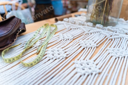 Preview: White macrame with measuring tape