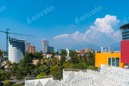 Preview: Panoramic view of the city from the Pyramid of Tirana near Skanderbeg Square in Tirana. Albania