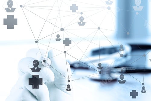Preview: Close Up Of Smart Medical Doctor Hand Drawing Network With Operating Room As Concept