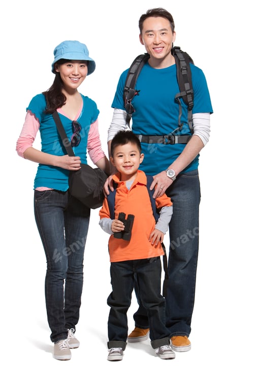 Preview: Family Poses Wearing Travel Clothing in Studio