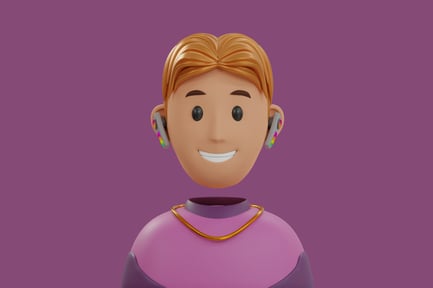 Visualização: Uma pessoa sorridente com fones de ouvido