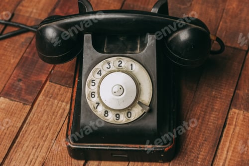 Preview: retro telephone nostalgia old technology communication wooden background