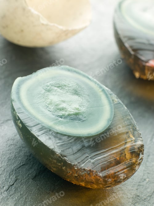 Preview: 1000 Year Egg cut in half with shell