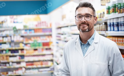 Preview: Ive got your medication covered. Portrait of a confident mature pharmacist working in a pharmacy.