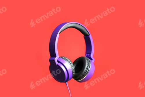 Preview: Stylish headphones with pads on color background