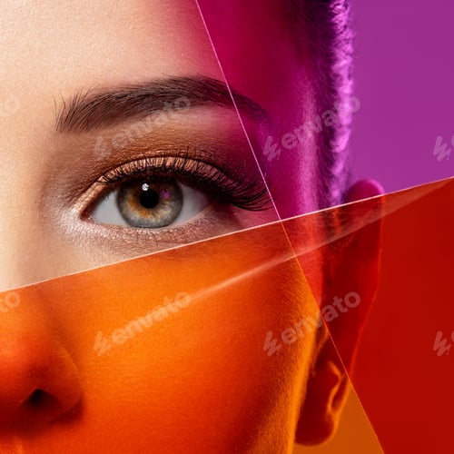 Preview: Beautiful white girl with bright eye-makeup. Beautiful fashion woman with a colored items