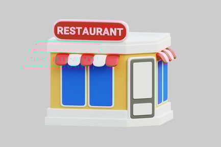 Preview: Restaurant building with striped awning and windows