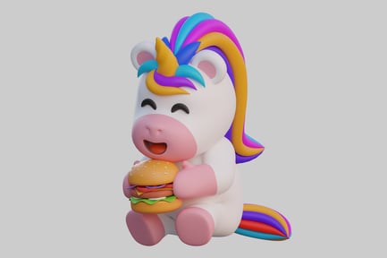 Preview: Cartoon unicorn eating burger