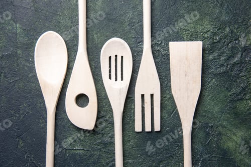 Preview: top view plastic utencils on dark background knife photo fork kitchen plastic dinner spoon cutlery