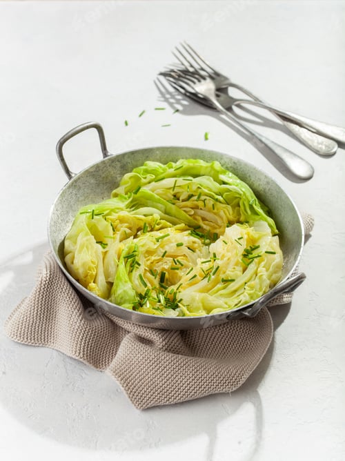Preview: stewed steamed cabbage with butter, healthy vegetarian food