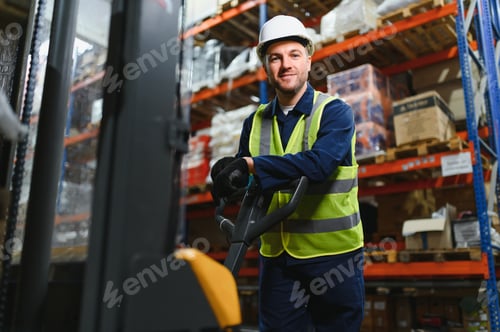 Preview: portrait of a smiling young warehouse worker working in a cash and carry wholesale store