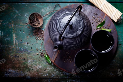 Preview: Black iron asian tea set