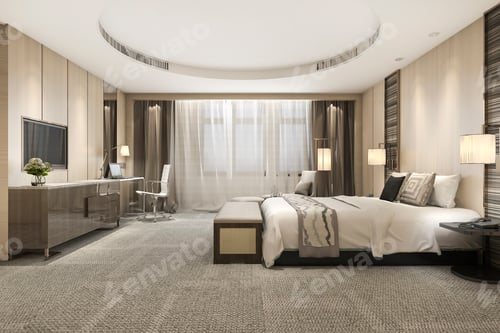 Preview: 3d rendering modern luxury bedroom suite and bathroom