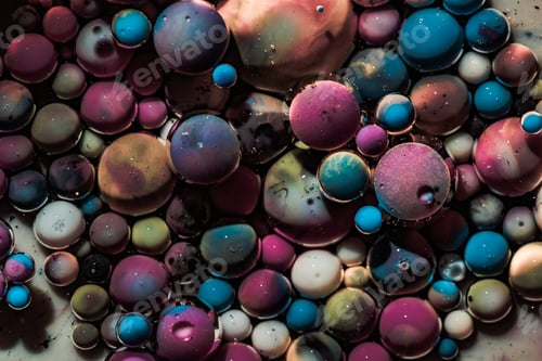 Preview: Colourful acrylic bubbles.Abstract ink design template mixed texture background.