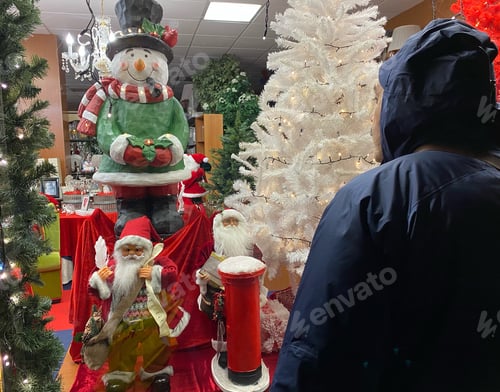 Preview: Person Looking at Christmas Holiday Display in Store