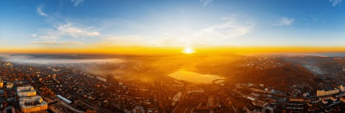 Preview: Aerial drone view of Chisinau at sunset