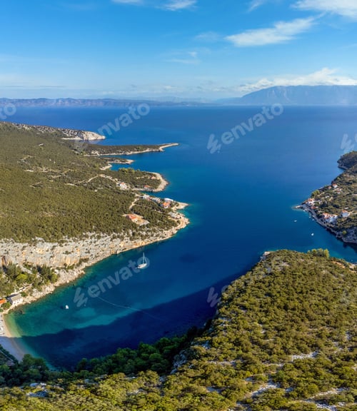 Preview: Aerial view of beautiful beach and coastline on Hvar island in Croatia