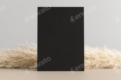 Preview: Invitation black card mockup with a pampas grass decoration. 5x7 ratio, similar to A6, A5.