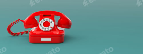 Preview: Red vintage telephone isolated on green blue background, copy space, banner.