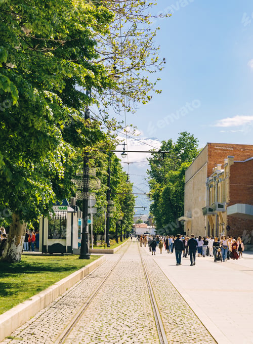 Preview: VLADIKAVKAZ, RUSSIA - MAY 9, 2025: Photo of the pedestrian area on Prospekt Mira