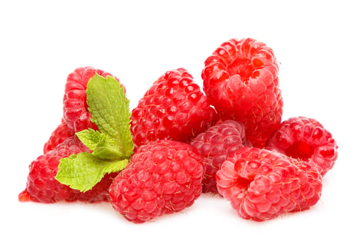 Preview: Fresh red ripe raspberries on white background