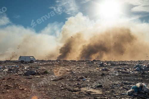 Preview: Landfill with burning trash piles