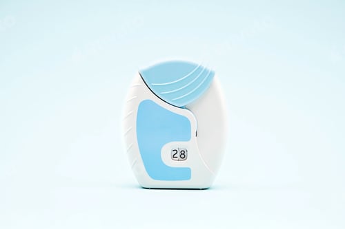Preview: Asthma Inhaler on Blue Background, Copy Space.