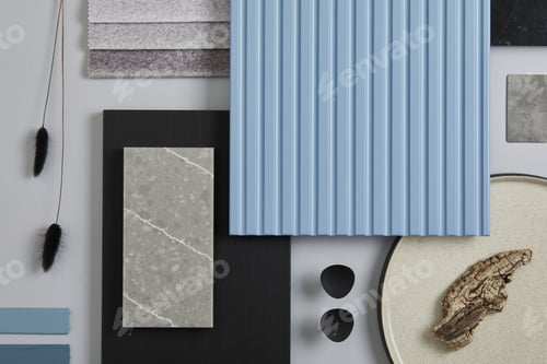Preview: Flat lay composition of stylish architect moodboard