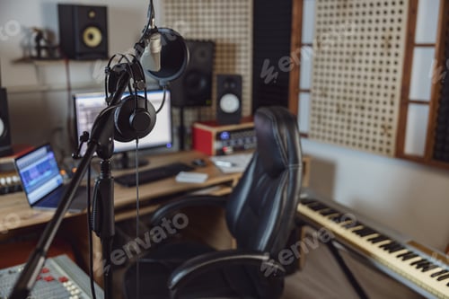Preview: Sound engineer office for broadcasting and music rehearsal space. Recording studio
