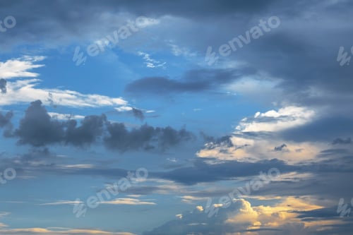 Preview: Atmospheric nightfall cloudscape. Sky background.