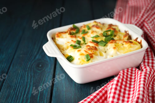 Preview: Concept of tasty and delicious homemade food - potato casserole