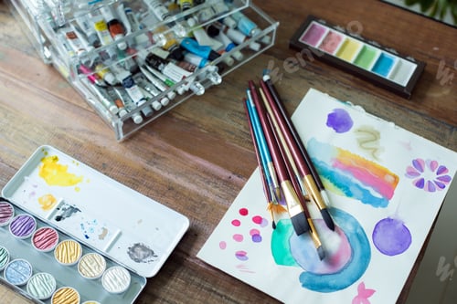 Preview: Creative Art Supplies and Colorful Watercolor Artwork
