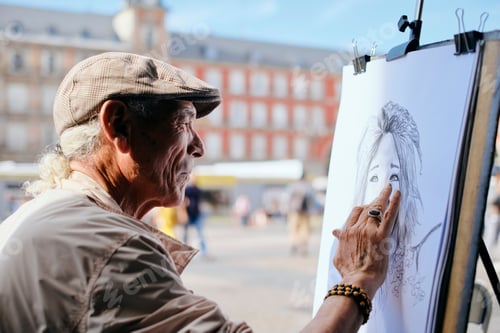 Preview: Senior Adult Working As Street Painter In Madrid
