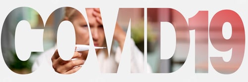 Preview: Covid19 Inscription.Concept Of Fever, Coronavirus.Woman Looking At Thermometer.