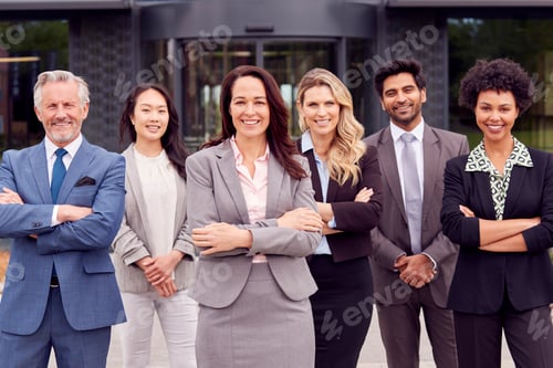 Preview: Portrait Of Multi-Cultural Business Team Outside Modern Office Building