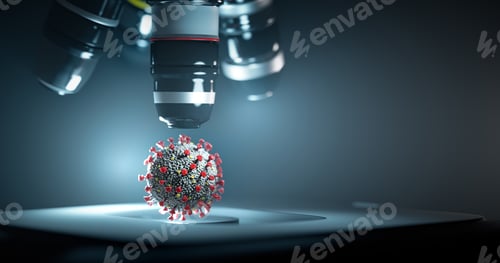 Preview: Research on coronavirus Covid-19 under microscope. Covid corona virus cell analysis.