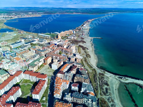 Preview: Panoramic view from a height above the town of Pomorie washed by the Black Sea in Bulgaria