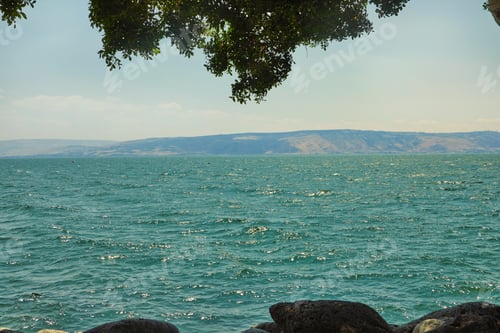 Preview: View of the Sea of Galilee from the east side on a summer sunny day, July