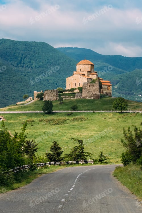 Preview: Mtskheta Georgia. Beautiful Mountain Landscape With Road To Jvar