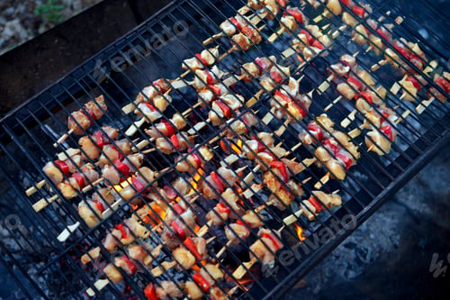 Preview: Chicken skewers on a barbecue