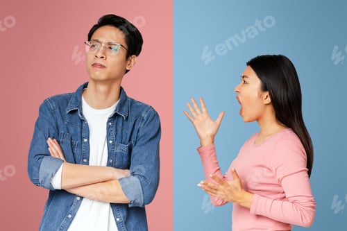 Preview: Bored asian girl fighting with her boyfriend