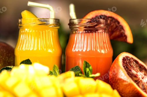 Preview: Glasses of juices. Refreshments and summer drinks