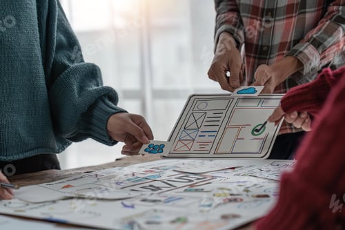Preview: Close up group of asian creative team programing designers participate in all phases of the ux and