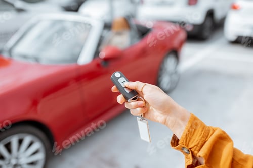 Preview: Woman holding keychain at the car parking